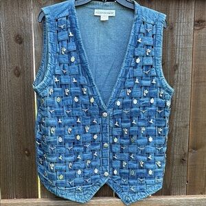Blue Embellished Vest with Buttoned Front western style